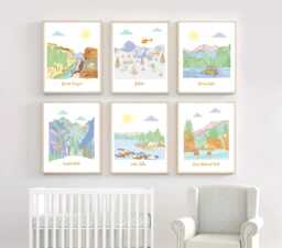 Travel Nursery Art - Grand Canyon, Buena Vista, Lake Tahoe, Crested Butte - Pastel Colors - thumbnail 1