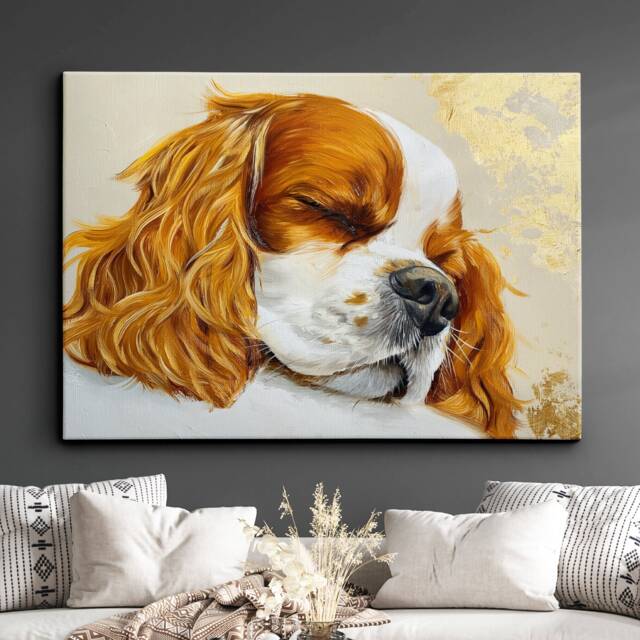 King Charles Sleeping Abstract Dog Oil Painting Framed Poster Print Or Canvas Wall Decor Art Bedroom Home Interior Gift For Pet Lover - image 1