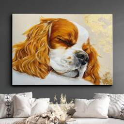 King Charles Sleeping Abstract Dog Oil Painting Framed Poster Print Or Canvas Wall Decor Art Bedroom Home Interior Gift For Pet Lover