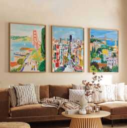 Set Of 3 San Francisco Posters, Usa Wall Art Prints, Travel Poster Set, California Cityscape Golden Gate Decor Posters