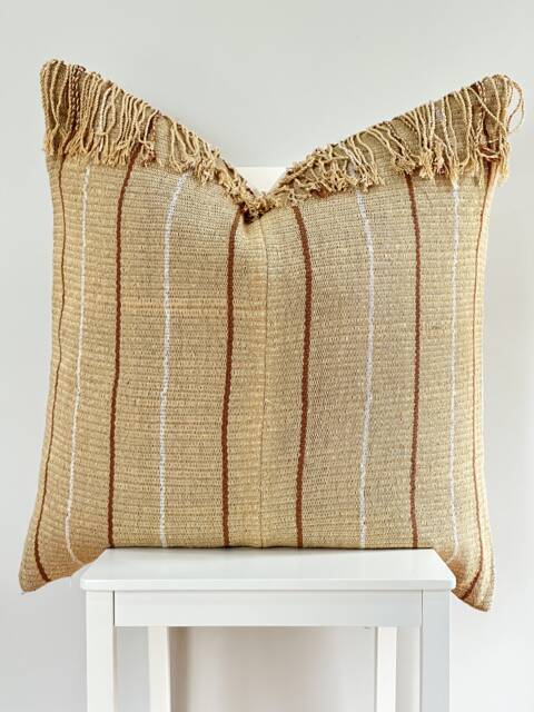 Brown Tribal Hemp Hand Woven Natural Dye Color Hmong Lumbar Pillow Cover - image 1