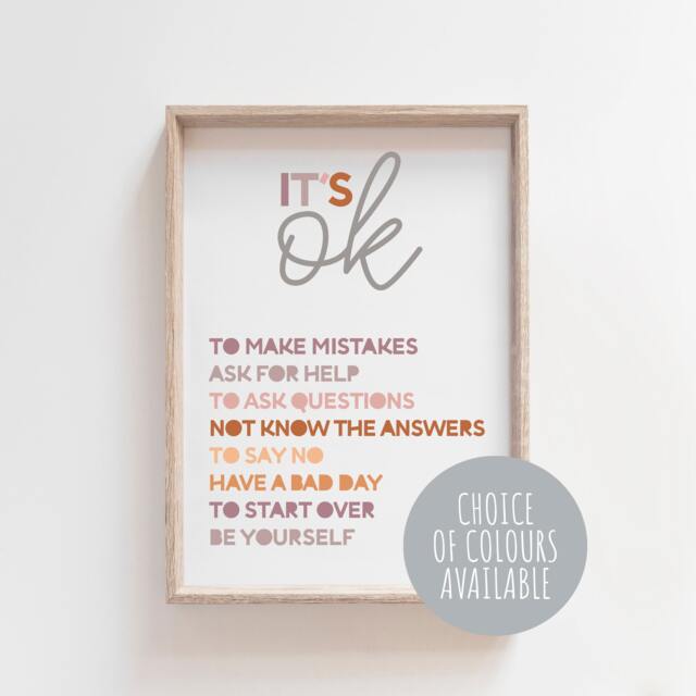 Its Ok Not To Be Print, Positive Affirmation Prints, Girls Bedroom Wall Art, Decor, Self Care Kids - image 1