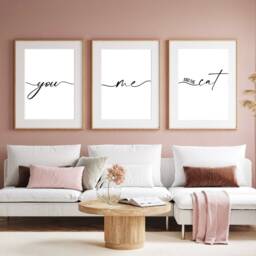 Set Of 3 Posters, Home Decor Prints, Bedroom You Me & The Cat, Living Room Cat Owner Gift, Lover Wall Prints - thumbnail 3