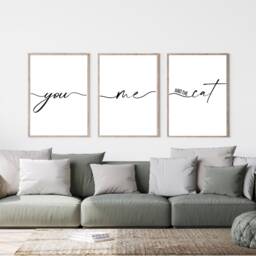 Set Of 3 Posters, Home Decor Prints, Bedroom You Me & The Cat, Living Room Cat Owner Gift, Lover Wall Prints - thumbnail 2