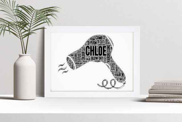 Personalised Hair Dryer Word Art Print, Stylist Gift, Custom Wall Framed Picture, Present For Hairdresser Nl - image 1