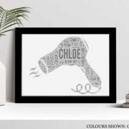 Personalised Hair Dryer Word Art Print, Stylist Gift, Custom Wall Framed Picture, Present For Hairdresser Nl - thumbnail 2