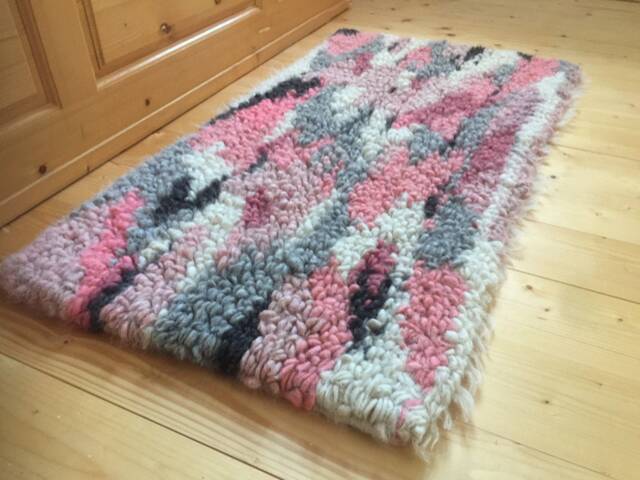 Handwoven Wool Rug, Pink Fireside Mat, Pet Bed - image 1