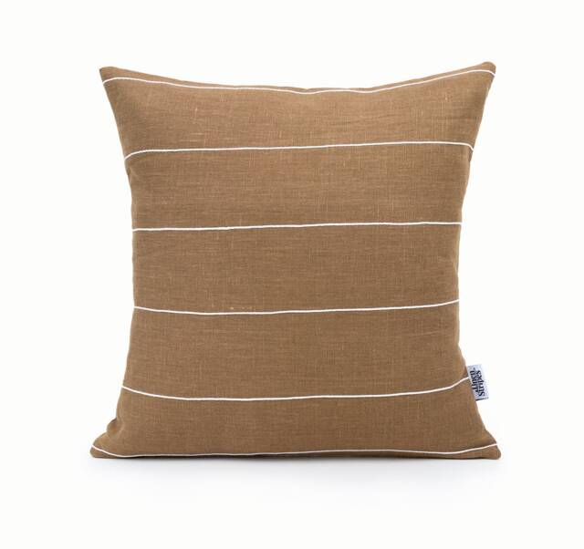 Brown Linen Pillow Cases White Striped Covers, Sustainable Cushion Cover 50x50 Case, Minimalist Throw Pillow - image 1