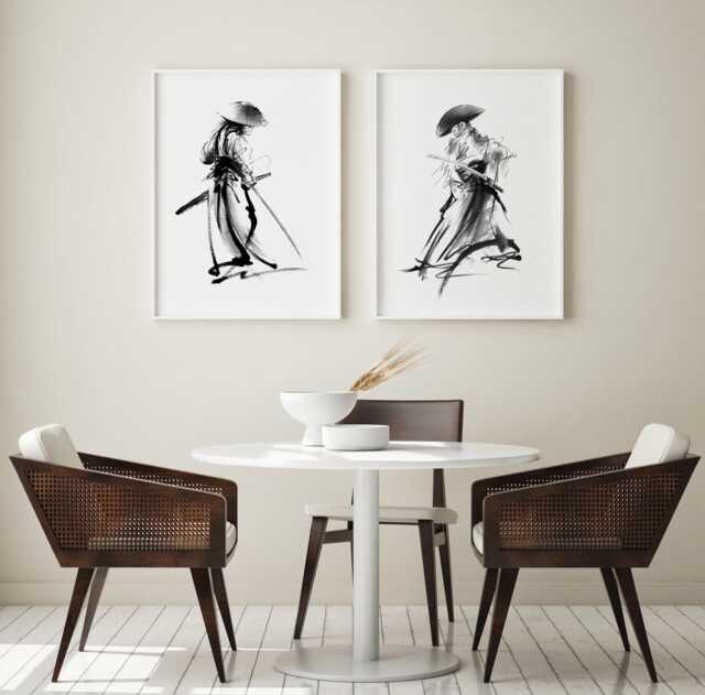 Japanese Samurai Sumi-E Ink Art Print - Zen Warrior Painting Minimalist Wall Decor Martial Arts Home Poster - image 1