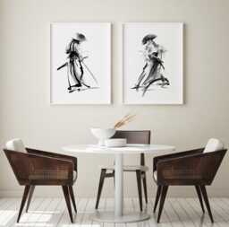 Japanese Samurai Sumi-E Ink Art Print - Zen Warrior Painting Minimalist Wall Decor Martial Arts Home Poster - thumbnail 1