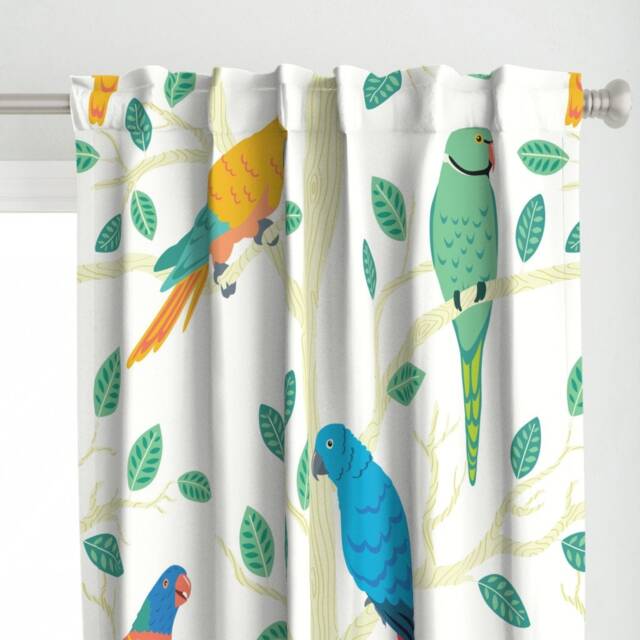 Colorful Birds Curtain Panel - Tropical Tree Nature Parrot Nursery Rainforest Custom Forest By Rainbird_Fabrics - image 1