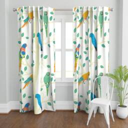 Colorful Birds Curtain Panel - Tropical Tree Nature Parrot Nursery Rainforest Custom Forest By Rainbird_Fabrics - thumbnail 2