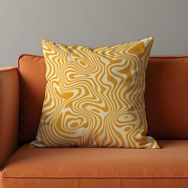 Abstract Yellow Cushion Cover, Swirling Geometric Line Pillow Case, Retro Fluid Pattern Throw Mid-Century Modern - image 1