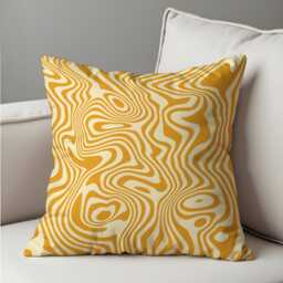 Abstract Yellow Cushion Cover, Swirling Geometric Line Pillow Case, Retro Fluid Pattern Throw Mid-Century Modern - thumbnail 3