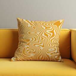 Abstract Yellow Cushion Cover, Swirling Geometric Line Pillow Case, Retro Fluid Pattern Throw Mid-Century Modern - thumbnail 2