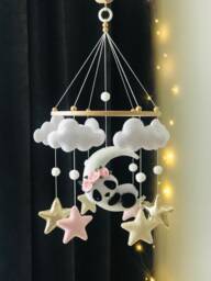 Panda Baby Mobile Sleeping On Moon, Nursery Decor - thumbnail 1