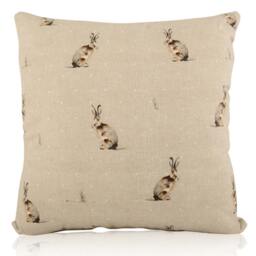 Hare Linen Style Cushion, Wildlife Animal Design, Cream Neutral Decor - thumbnail 2