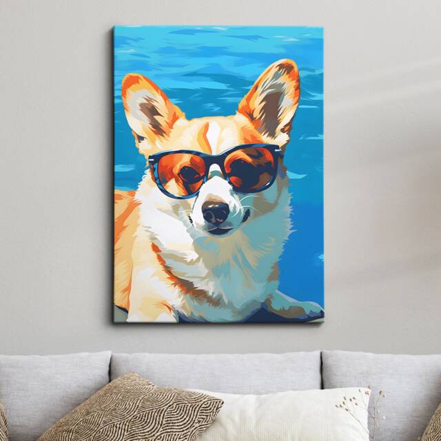 Vibrant Corgi With Glasses Funny Oil Painting Framed Poster Print & Canvas Wall Decor Art Bedroom Home Interior Dog Lover Gift Idea - image 1