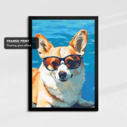 Vibrant Corgi With Glasses Funny Oil Painting Framed Poster Print & Canvas Wall Decor Art Bedroom Home Interior Dog Lover Gift Idea - thumbnail 2