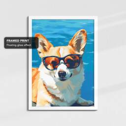 Vibrant Corgi With Glasses Funny Oil Painting Framed Poster Print & Canvas Wall Decor Art Bedroom Home Interior Dog Lover Gift Idea - thumbnail 3