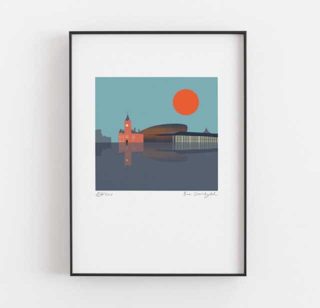 Print Bae Caerdydd, Cardiff Bay Print, Wales, Cymru, Art, Celf, Welsh Gifts, Senedd - image 1