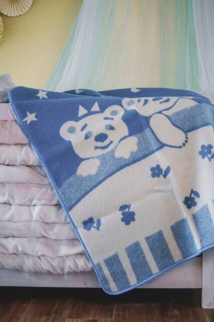 Personalized Blue Baby Blanket Wool Cotton Jacquard Throw - 55.1 X 39.4 Inch - image 1