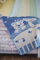 Personalized Blue Baby Blanket Wool Cotton Jacquard Throw - 55.1 X 39.4 Inch - thumbnail 1