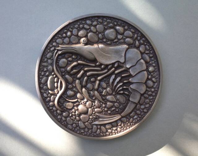 Bronze Shrimp, Roundel, Sculpture, Wall Art, Plaque, Cold Cast - image 1