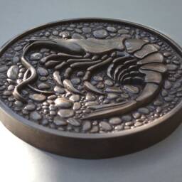 Bronze Shrimp, Roundel, Sculpture, Wall Art, Plaque, Cold Cast - thumbnail 2