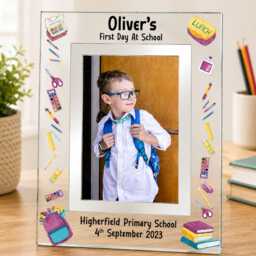 Personalised First Day Of School Photo Frame - Reception & Primary Keepsake - Watercolour Design 6x4 Or 7x5 Glass