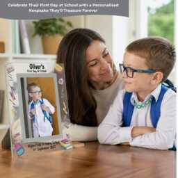 Personalised First Day Of School Photo Frame - Reception & Primary Keepsake - Watercolour Design 6x4 Or 7x5 Glass - thumbnail 2