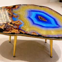 Geode-Look Coffee Table, Handmade Epoxy Resin Yellow Art Side Table , Modern Home Decor Gold Legs - thumbnail 3