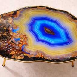 Geode-Look Coffee Table, Handmade Epoxy Resin Yellow Art Side Table , Modern Home Decor Gold Legs - thumbnail 4
