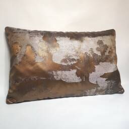 Throw Pillow Cushion Cover Rubelli Jacquard Fabric Bronze & Silver Sumi Pattern - Handmade in Italy - thumbnail 2
