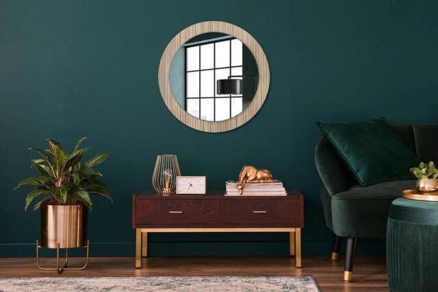Bamboo Straw, Beige, Round Mirror Frame, Glass Wall Art, High Quality Print - image 1