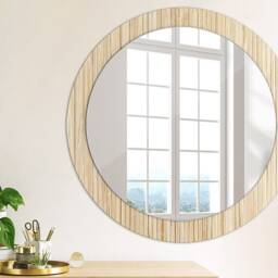 Bamboo Straw, Beige, Round Mirror Frame, Glass Wall Art, High Quality Print - thumbnail 2