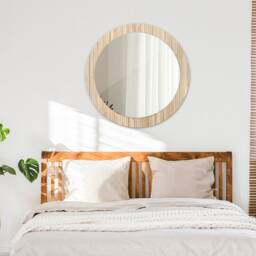 Bamboo Straw, Beige, Round Mirror Frame, Glass Wall Art, High Quality Print - thumbnail 3