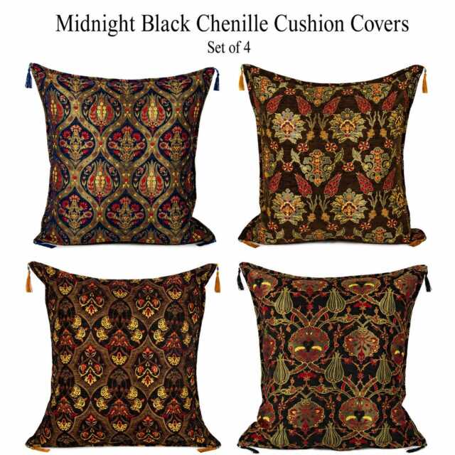Black Chenille Pillow Cover, 28x28 Inch Luxe Boho Floor Cushion, Large Decorative Pillow, Single Or Set Of 4 - image 1