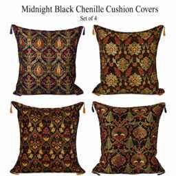 Black Chenille Pillow Cover, 28x28 Inch Luxe Boho Floor Cushion, Large Decorative Pillow, Single Or Set Of 4 - thumbnail 1