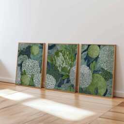 Textured Botanical Wall Art Set Of 3, Green & White Floral Prints, Modern Abstract Flower Posters For Living Room Or Bedroom Decor - thumbnail 1
