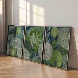 Textured Botanical Wall Art Set Of 3, Green & White Floral Prints, Modern Abstract Flower Posters For Living Room Or Bedroom Decor - thumbnail 2