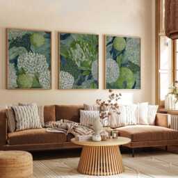 Textured Botanical Wall Art Set Of 3, Green & White Floral Prints, Modern Abstract Flower Posters For Living Room Or Bedroom Decor - thumbnail 3