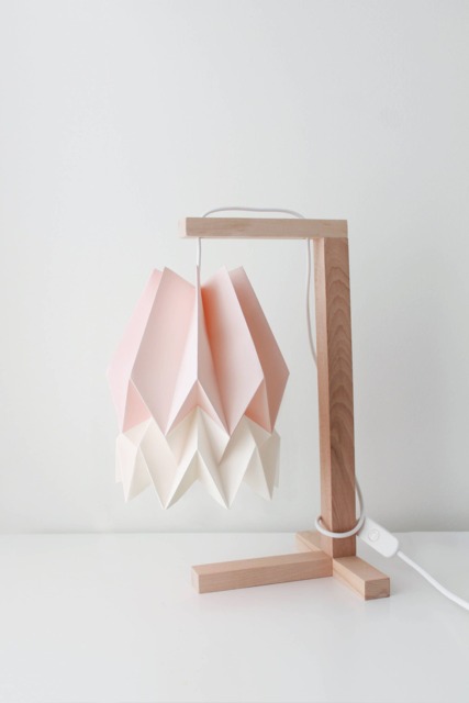 Paper Lamp Shade - Table Pastel Pink With Polar White Stripe Wooden Structure - image 1