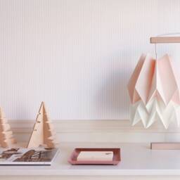 Paper Lamp Shade - Table Pastel Pink With Polar White Stripe Wooden Structure - thumbnail 2