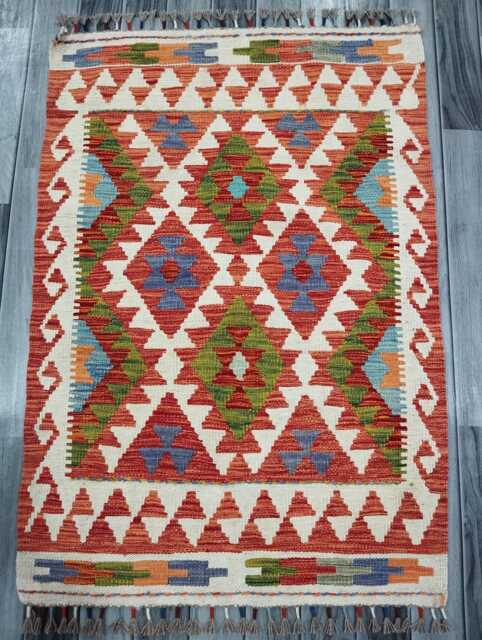 Kilim Rug Classic, Handmade Artisan Afghan Turkish Scandinavian Navajo Bohemian Wool Flatweave Multicolour 117x81 cm - image 1