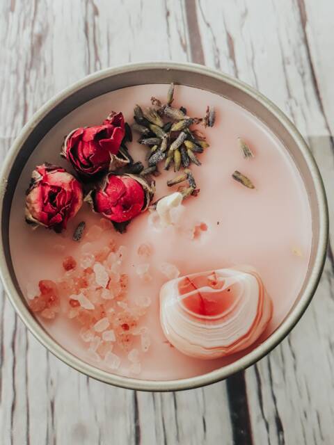 Crystal Candle, Apricot Agate Intention Candle For Protection & Love, Manifestation Soy Salt & Orchid Scent - image 1