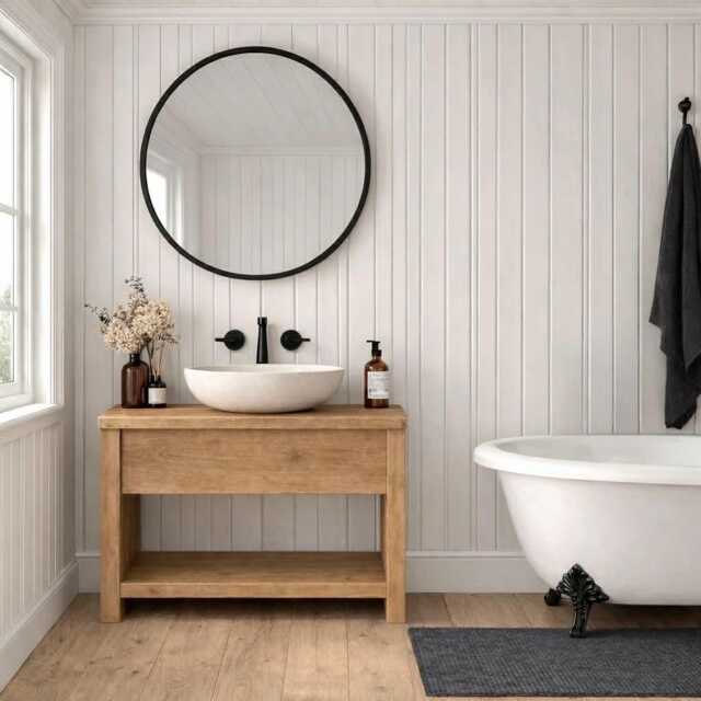 Chunky Solid Wood Wash Stand - Rustic Bathroom Vanity Unit, Medium Oak Finish - image 1