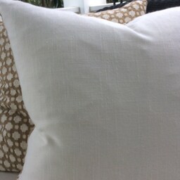 Schumacher Betwixt Pillow Cover in Biscuit Brown & White Woven, Coordinating Linen Backing - Backordered Late March, Early April - thumbnail 3