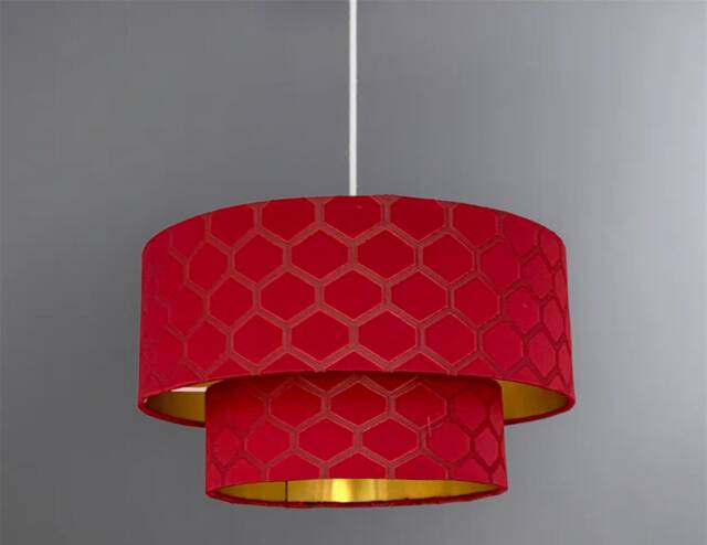 New Luxury High Quality Two Tier Red Geometric Silk Lamp Shades Pendant Shade With Golden Lining - image 1