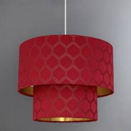 New Luxury High Quality Two Tier Red Geometric Silk Lamp Shades Pendant Shade With Golden Lining - thumbnail 4